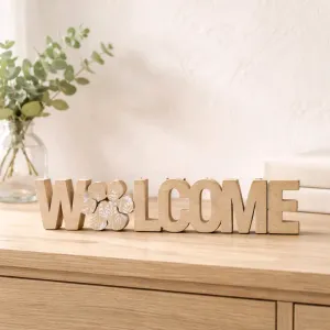 White Antique Welcome Wooden Word 18in 1