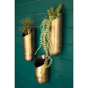 Set of 3 Antique Brass Wall Vases 2