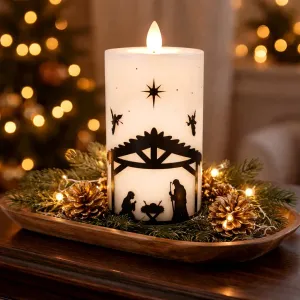 Nativity Moving Flame LED Candle 3in by 6in 1
