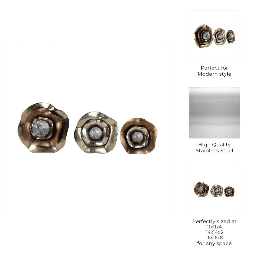 GAVINMORE SET OF 3 GOLD WALL FLOWERS 16 (IN)