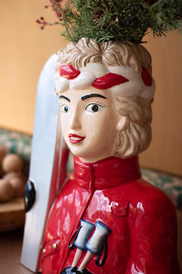 Large Ceramic Snow Skier Woman Vase
