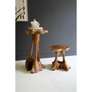 Set of 2 Organic Teakwood Accent Tables 2
