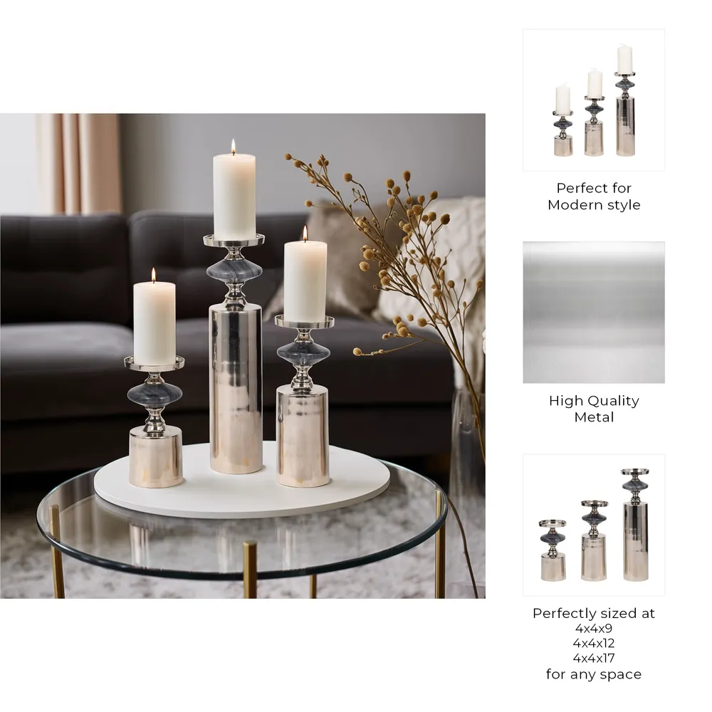 HAMPTONMILL SET OF 3 GRAY CANDLE HOLDER 17 (IN)