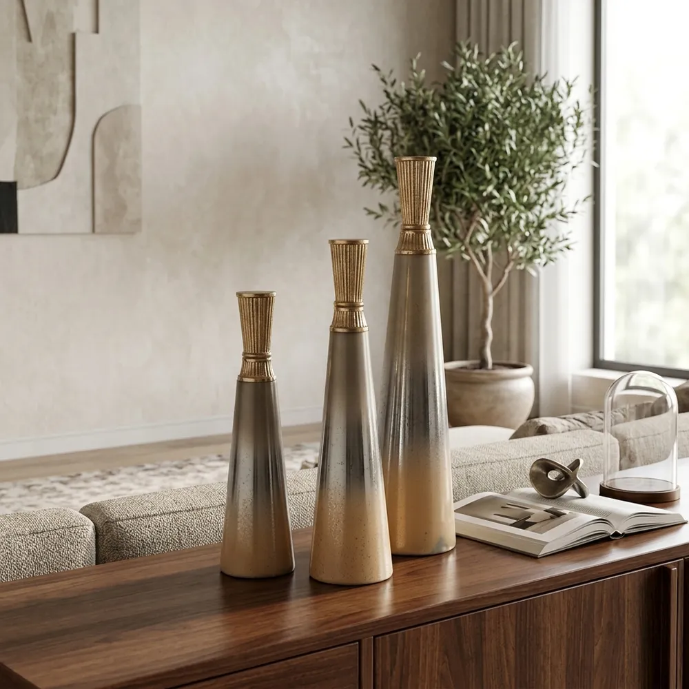 BONDMILL SET OF 3 GOLD GLASS VASES 20 (IN)