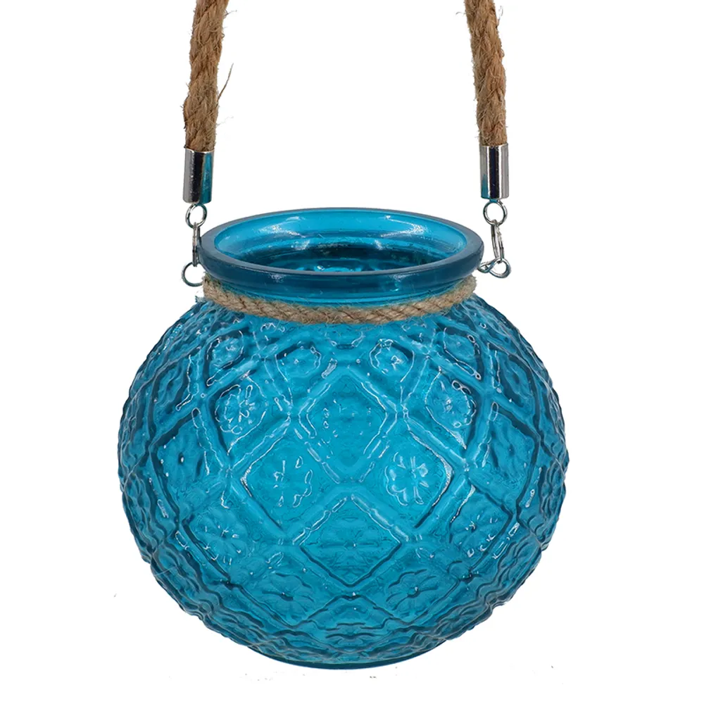 5-3/4" BLUE GLASS VASE W/ ROPE