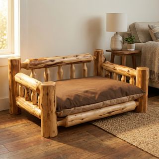 Cedar Log Dog Bed with Standard Mattress - Natural