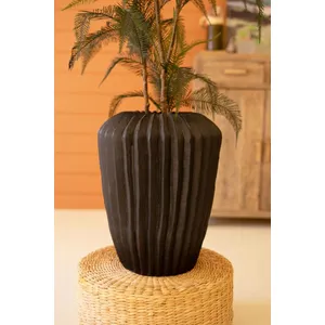 Tall Black Stone Composite Urn with Fluted Detail 5