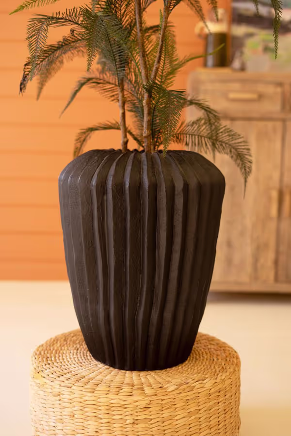 Tall Black Stone Composite Urn with Fluted Detail