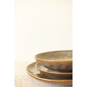 Set of 3 Antique Brown Ceramic Dinner Plate, Salad Plate and Bowl 6