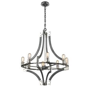 Riveted Plate 28'' Wide 8-Light Chandelier - Silverdust Iron 1