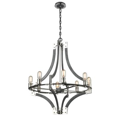 Riveted Plate 28″ Wide 8-Light Chandelier - Silverdust Iron
