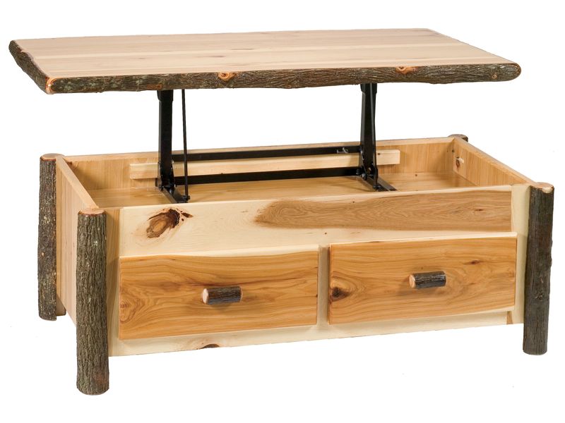 Hickory Log Enclosed Coffee Table - Elevating Top - Cinnamon - Standard 3