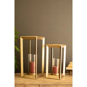 Set of 2 Metal Framed Lanterns with Clear Glass Hurricanes 6