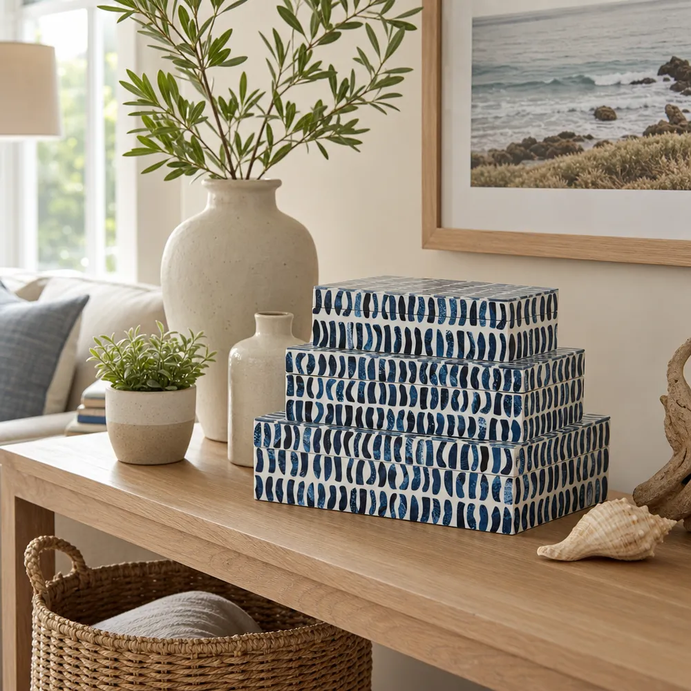 PALMERLAND SET OF 3 BLUE BOXES 4 (IN)