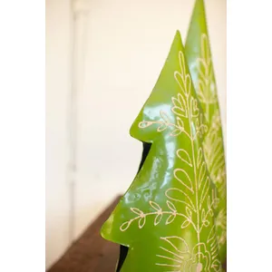 Set of 2 Painted Recycled Metal Folk Christmas Trees 5