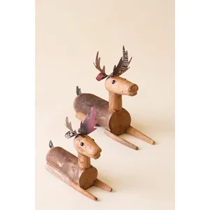 Set of 2 Metal and Wood Sitting Deer 5
