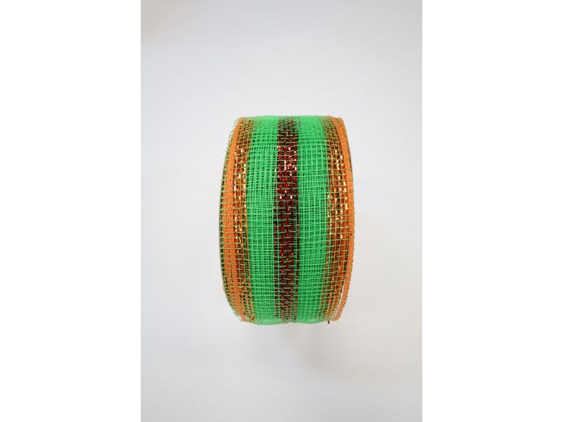 2.5" x 25yds Metallic Mesh, Lime, Burg & Org 1