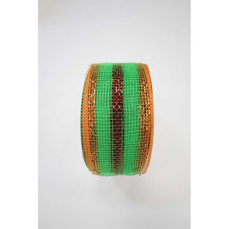 2.5" x 25yds Metallic Mesh, Lime, Burg & Org