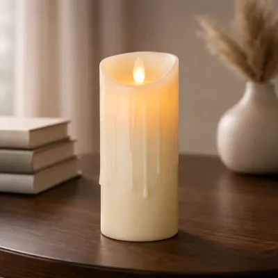 Cream Drip Timered Moving Flame Votive 2x6in
