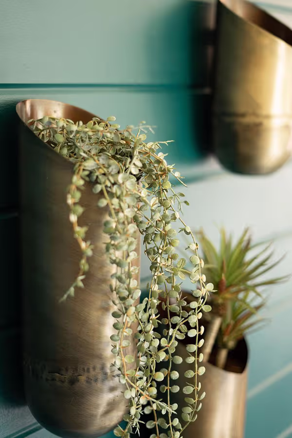 Set of 3 Antique Brass Wall Vases