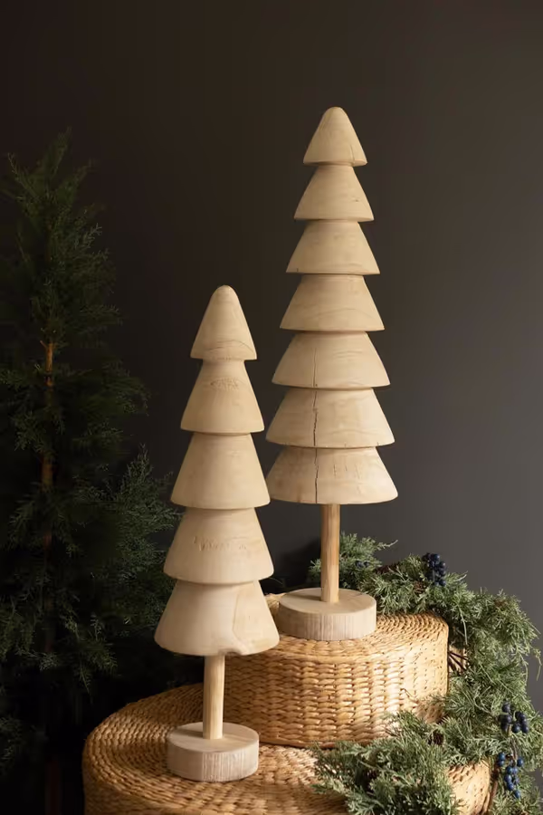 Set of 2 Turned Wood Christmas Trees