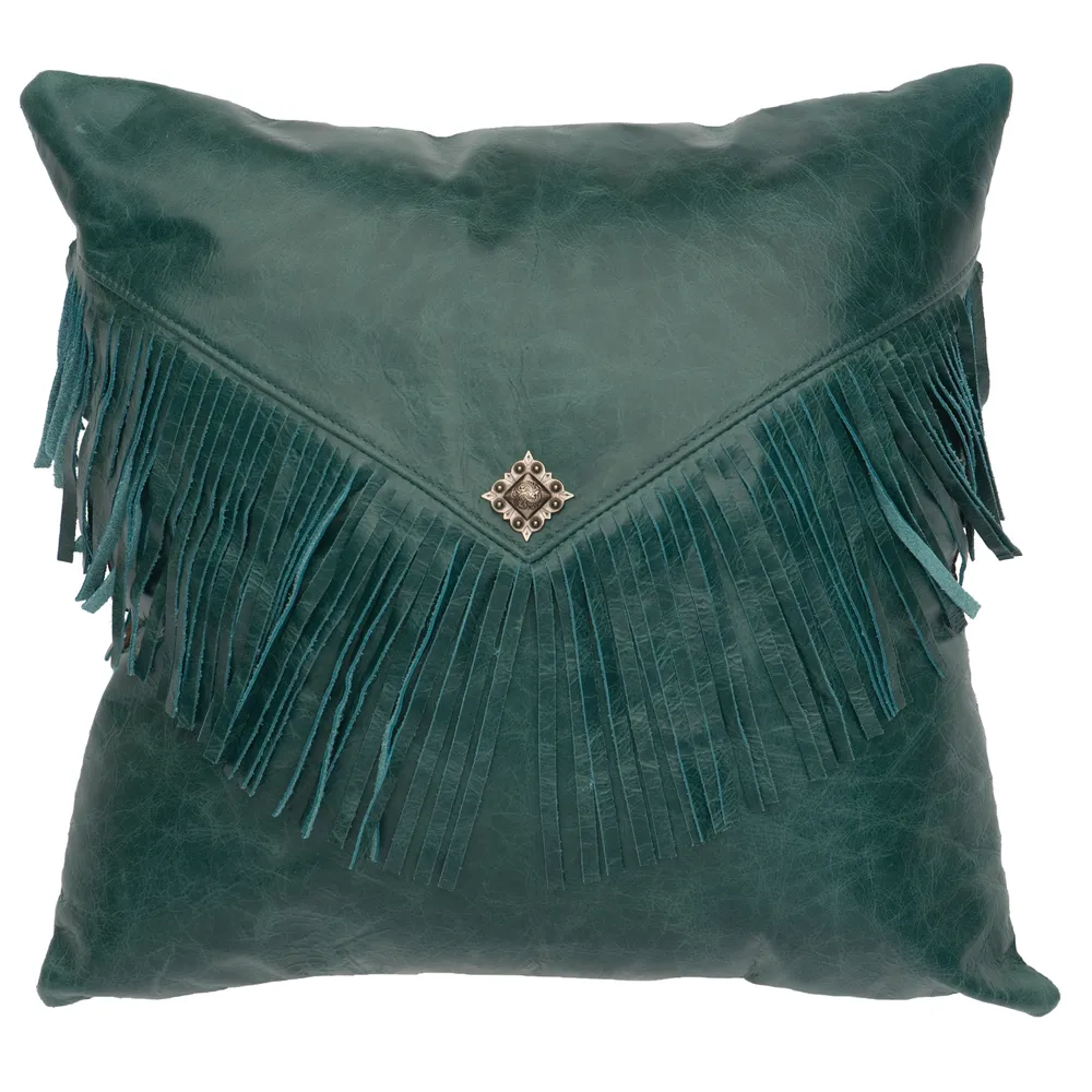 Peacock Leather Pillow - Fabric Back