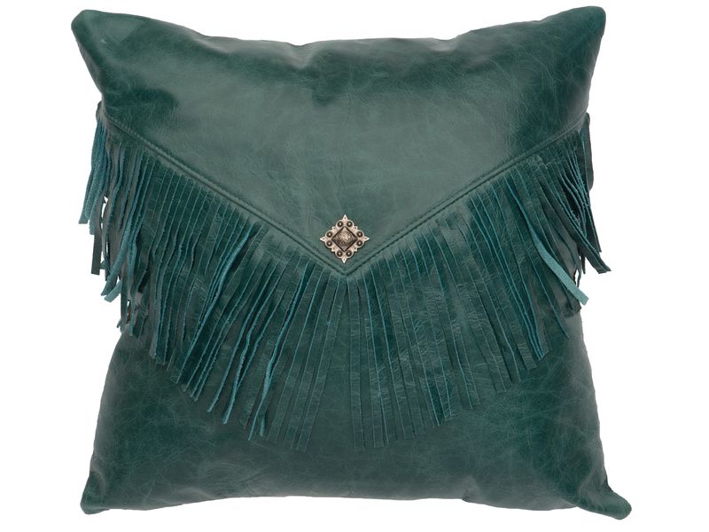 Peacock Leather Pillow - Leather Back thumbnail