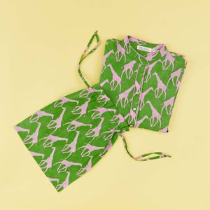 Giraffe Pink Green Cotton Night Shirt 10