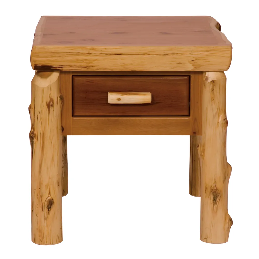 Cedar Log One Drawer End Table - Natural