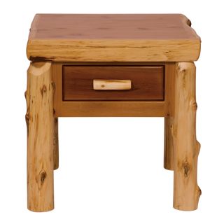 Cedar Log One Drawer End Table - Natural
