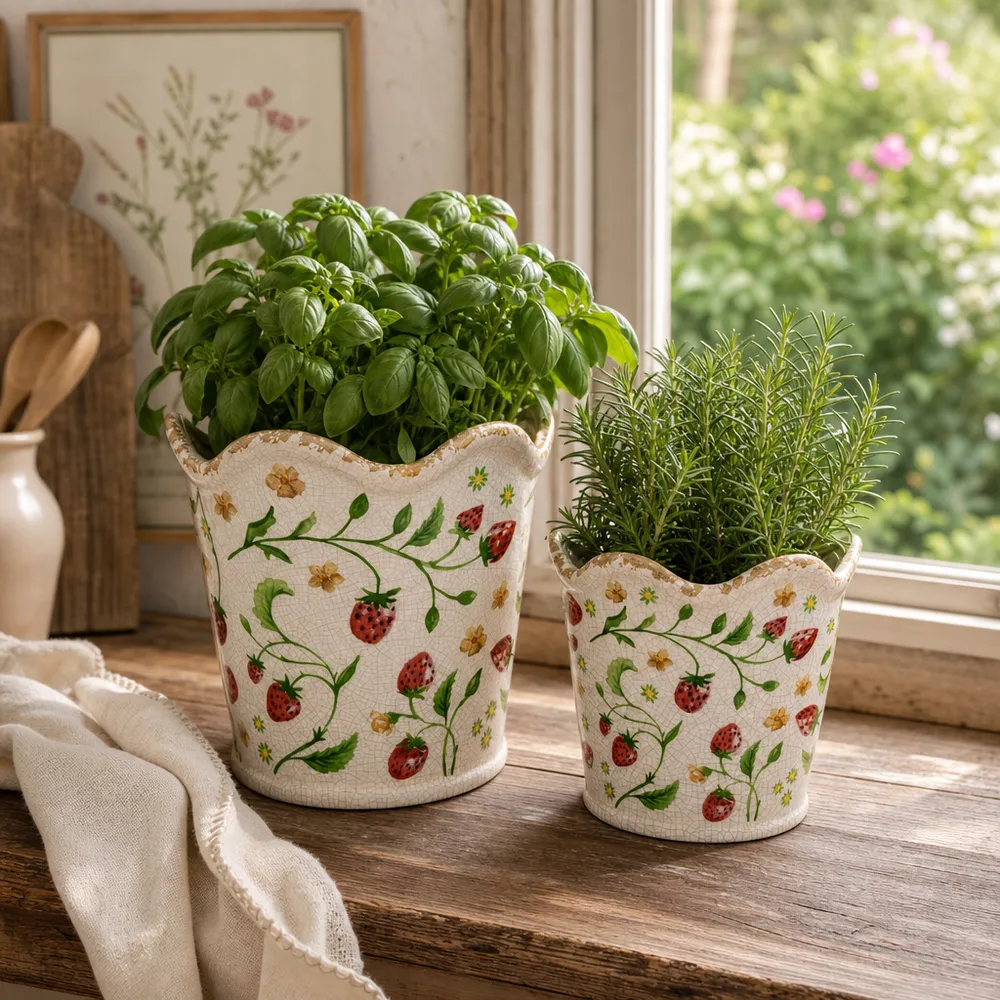 REEDHOLM SET OF 2 RED PLANTER 8 (IN)