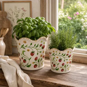 REEDHOLM SET OF 2 RED PLANTER 8 (IN) 2