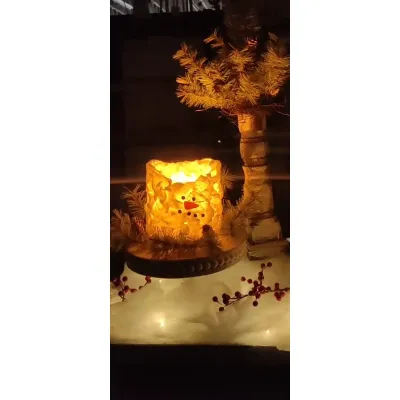 Snowman Bumpy White Moving Flame LED Candle 6in by 6in