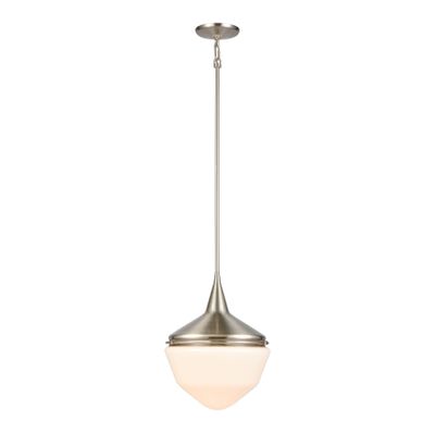 Mid-Century Schoolhouse 12″ Wide 1-Light Mini Pendant - Satin Nickel