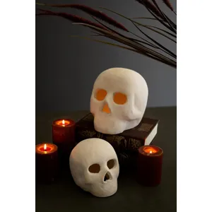 Set of 2 Cement Halloween Skulls Luminaries 4