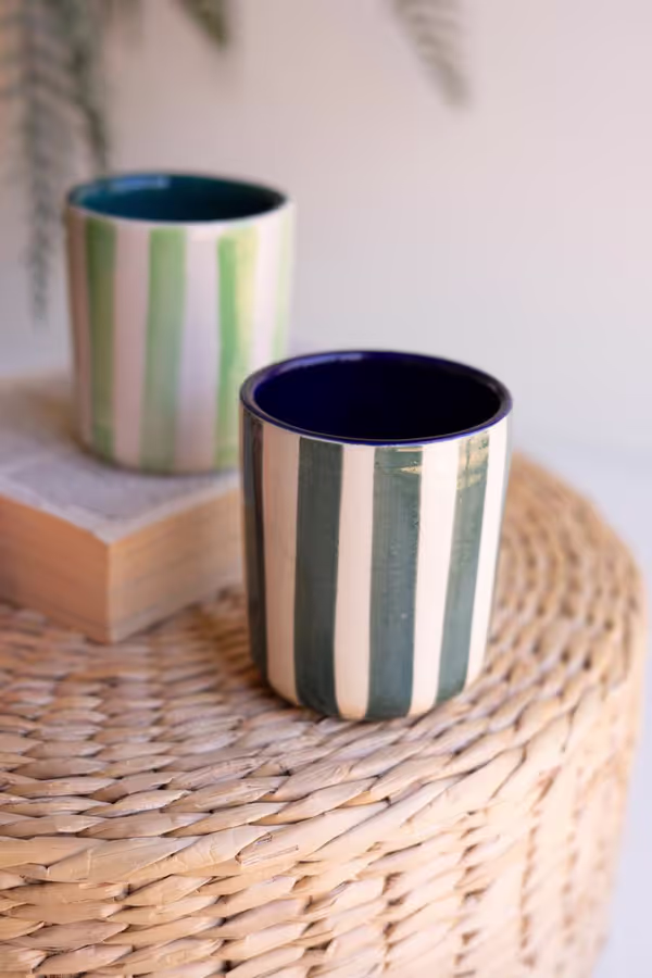 Set of 3 Striped Ceramic Containers