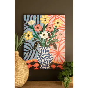 Funky Pink Flowers with Blue Vase Painting 1