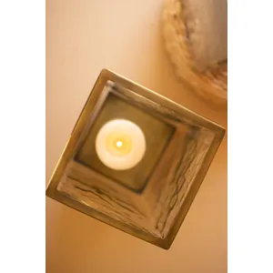 Set of 2 Square Glass Hurricanes with Antique Brass Bases 6