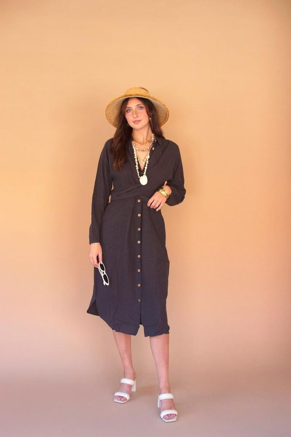 Long-Sleeve Dress with Front-Tie Detail