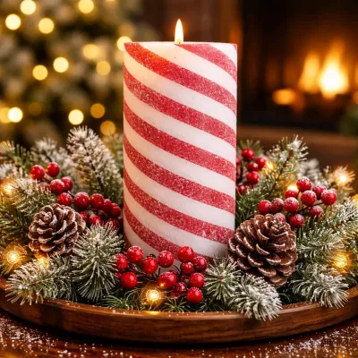 Frosted Candy Cane  Moving Flame LED Candle 5x11.5in