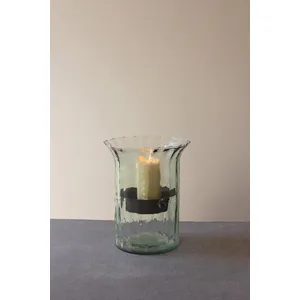 Ribbed Glass Candle Cylinder with Rustic Insert / Small 1