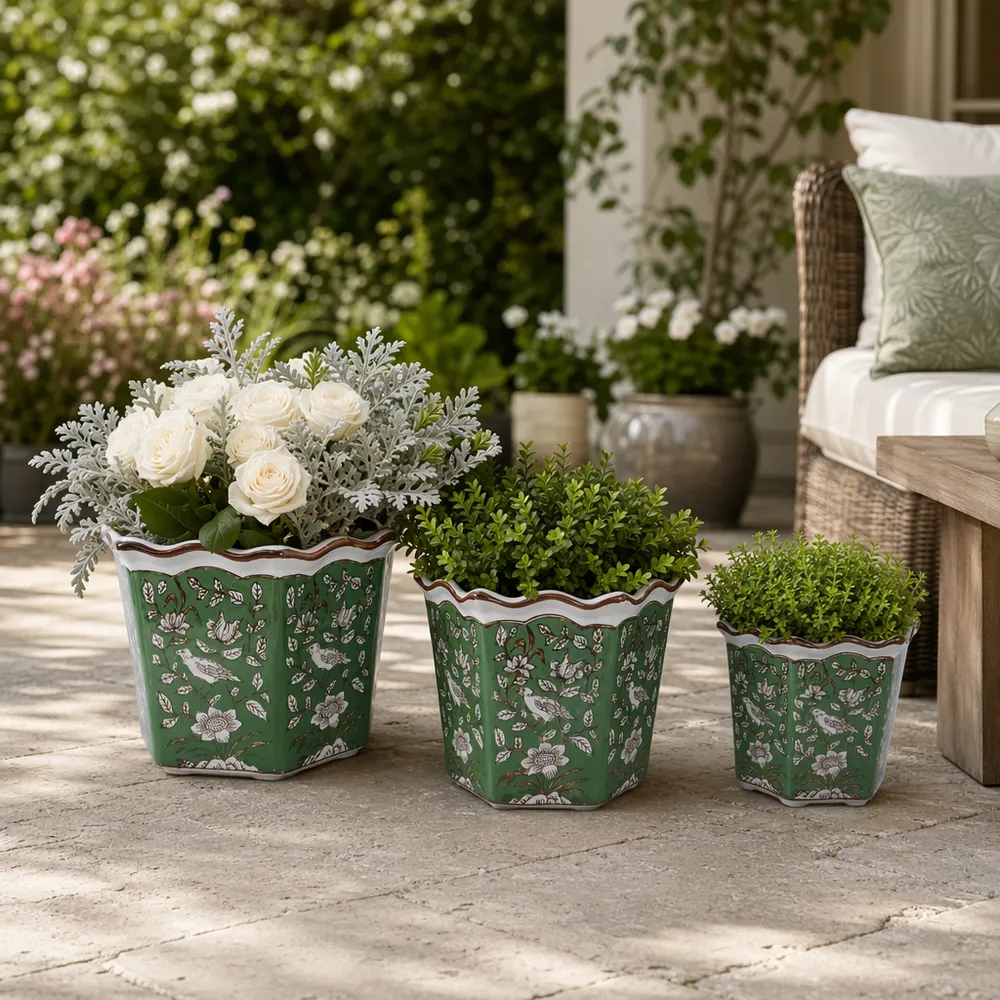 LUTHERSIDE SET OF 3 GREEN PLANTER 9 (IN)