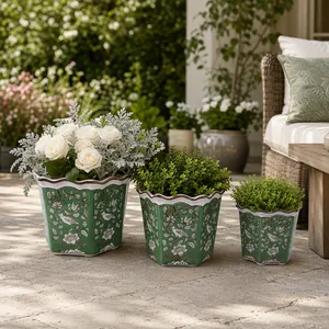 LUTHERSIDE SET OF 3 GREEN PLANTER 9 (IN) 2