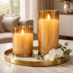 Amber Glass Cylinder Moving Flame LED Candle 3x4in 1