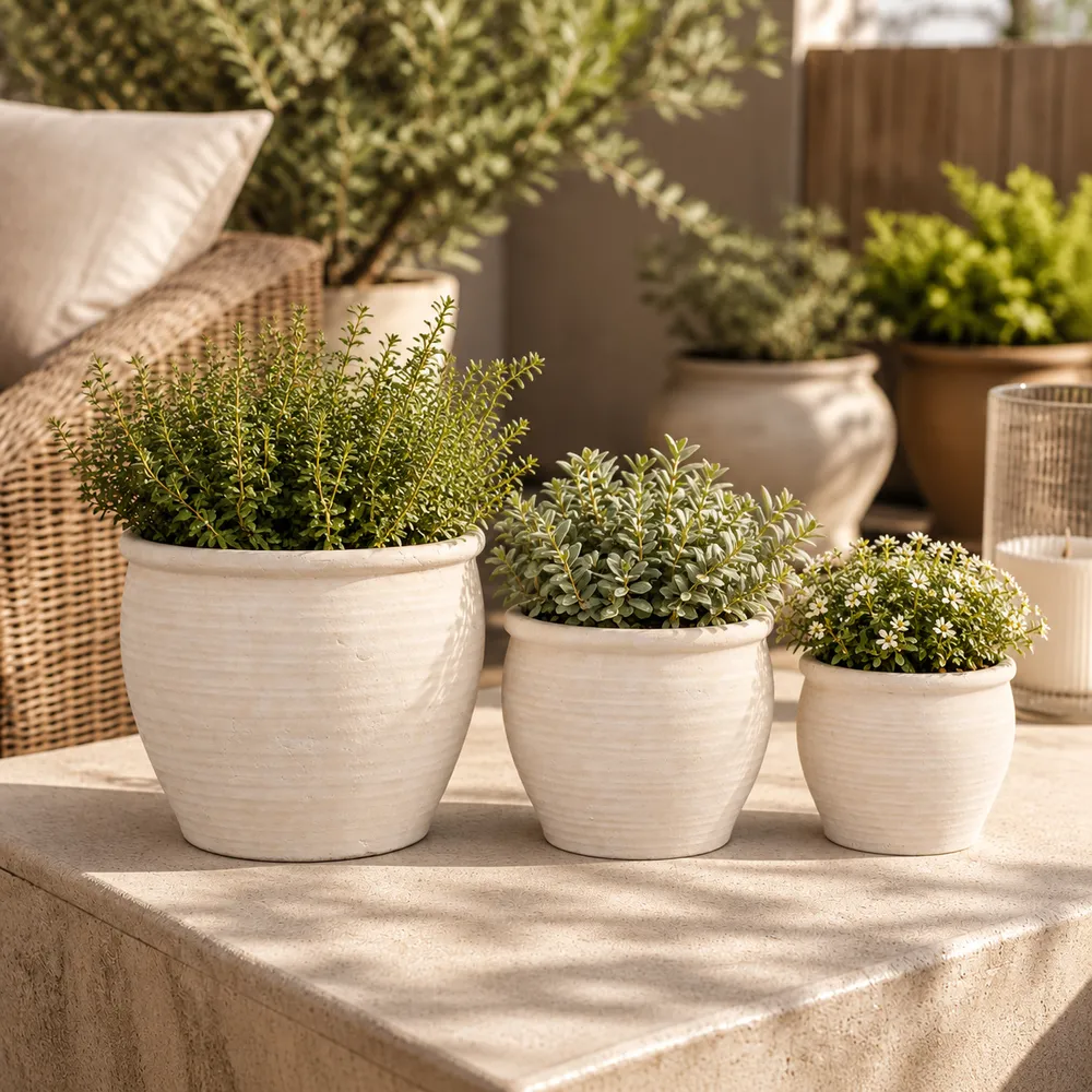LUTHERHOLM SET OF 3 IVORY PLANTER 8 (IN)