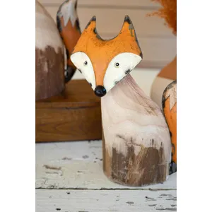 Set of 2 Recycled Wood and Iron Foxes 2