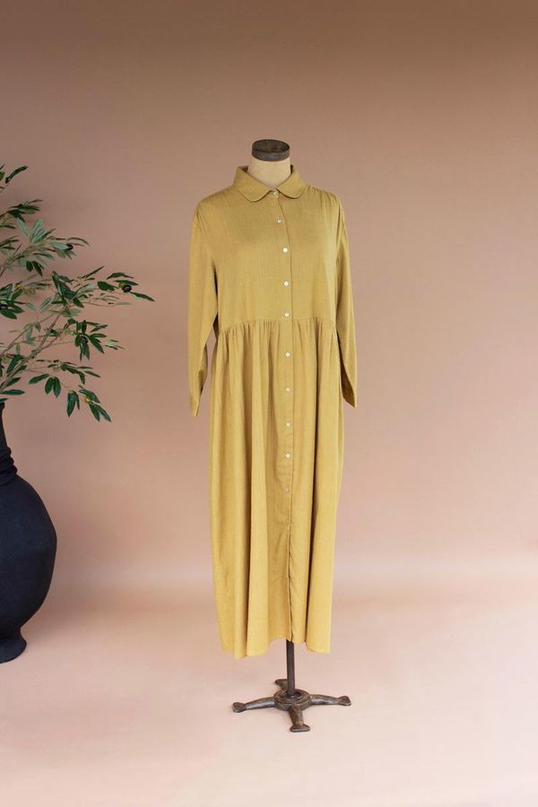 Long-Sleeve Buttondown Dress with Pockets - Pistachio