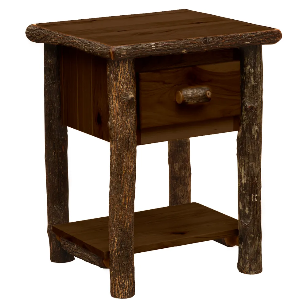 Hickory Log One Drawer End Table with Shelf - Espresso