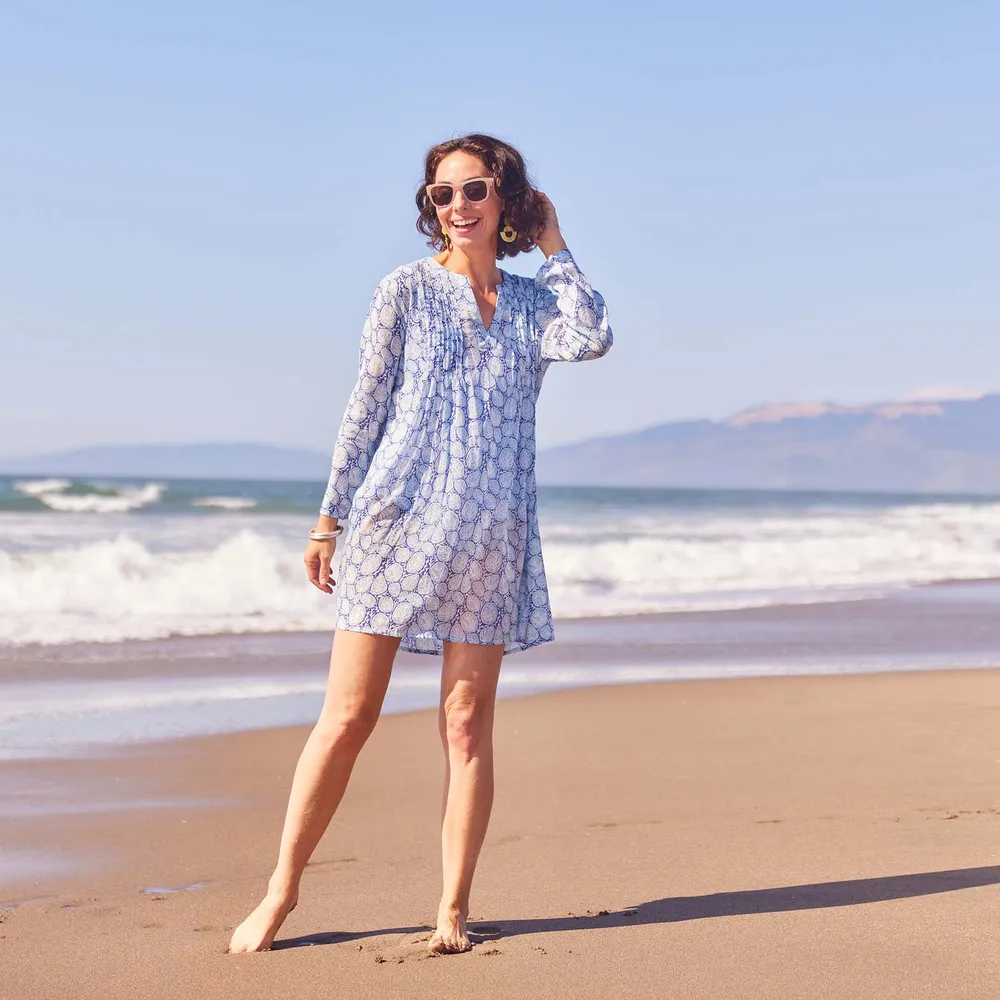 Coral Garden Cotton Pintuck Beach Cover Up
