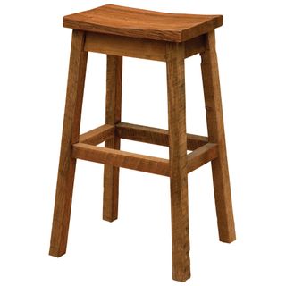 Barnwood Saddle Barstool - Contoured Wood Seat - Antique Oak - 18w x 12d x 30h